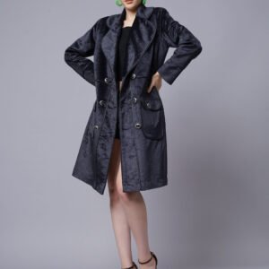 Denim Blue Embossed Velvet Coat ( LN0063 )