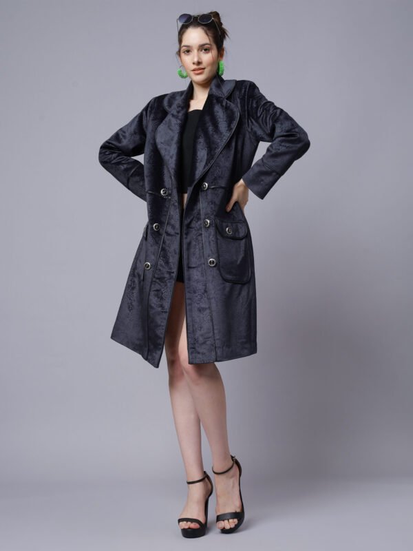 Denim Blue Embossed Velvet Coat ( LN0063 )