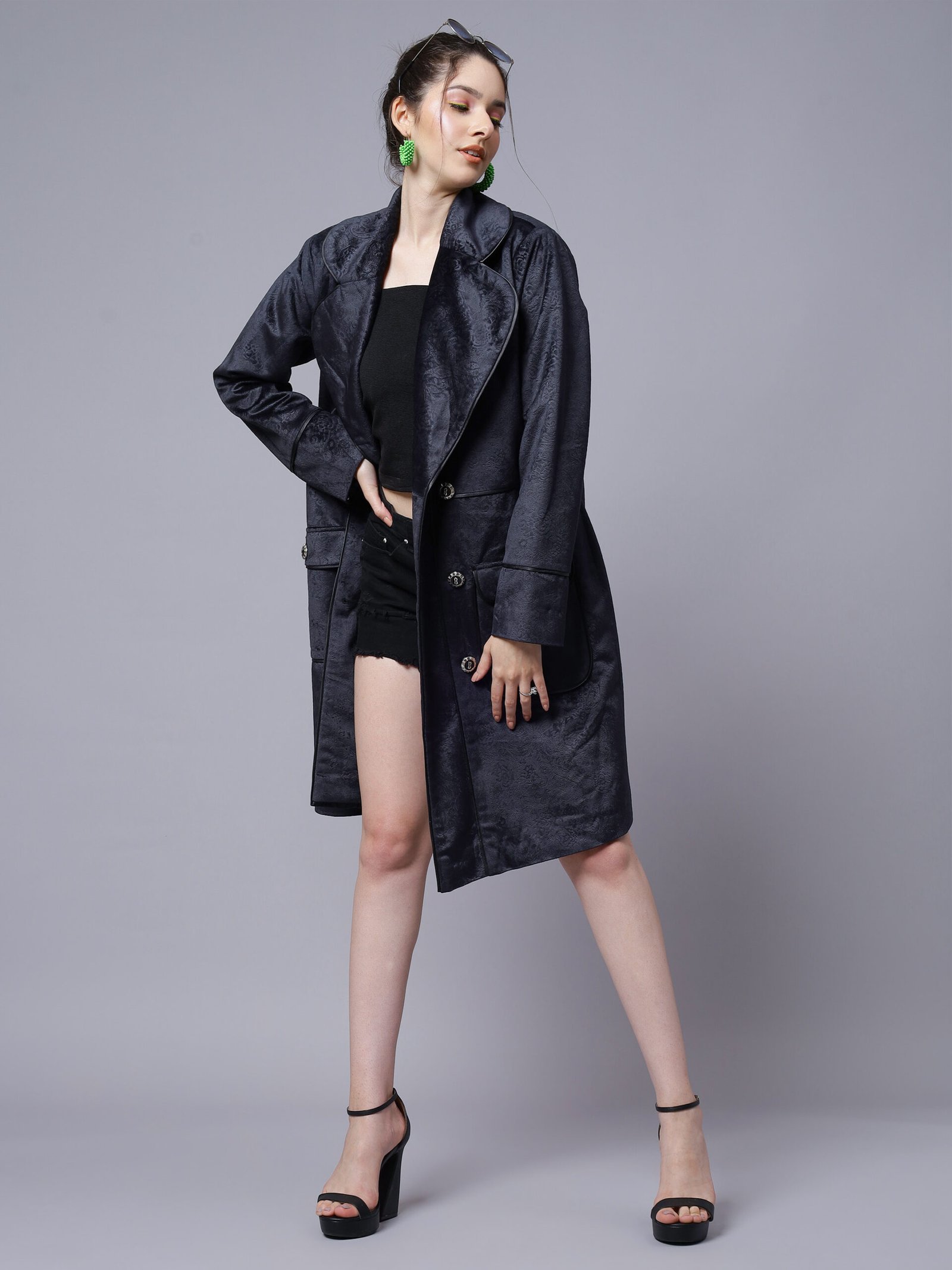 Denim Blue Embossed Velvet Coat ( LN0063 ) - Image 2