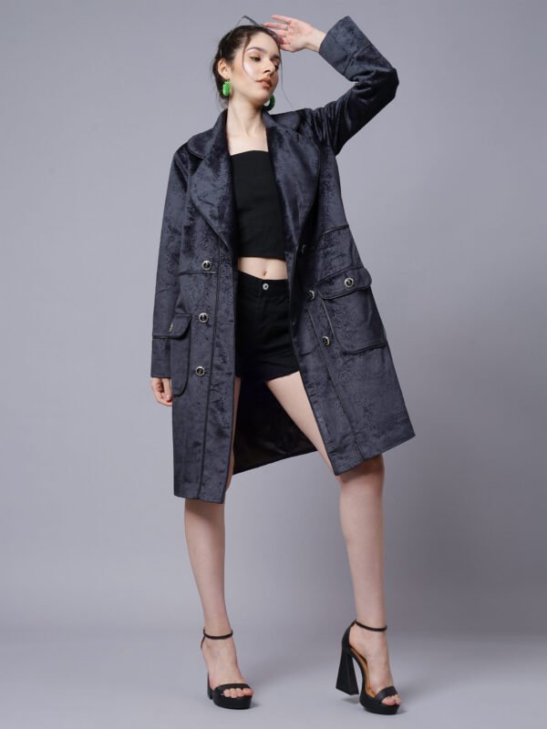 Denim Blue Embossed Velvet Coat ( LN0063 ) - Image 3