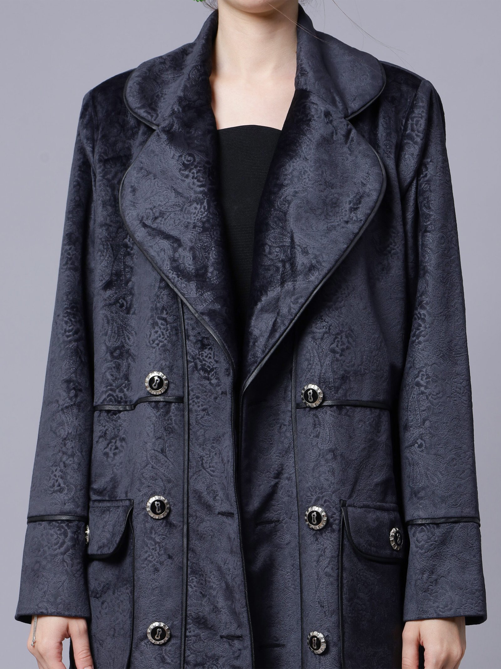 Denim Blue Embossed Velvet Coat ( LN0063 ) - Image 4