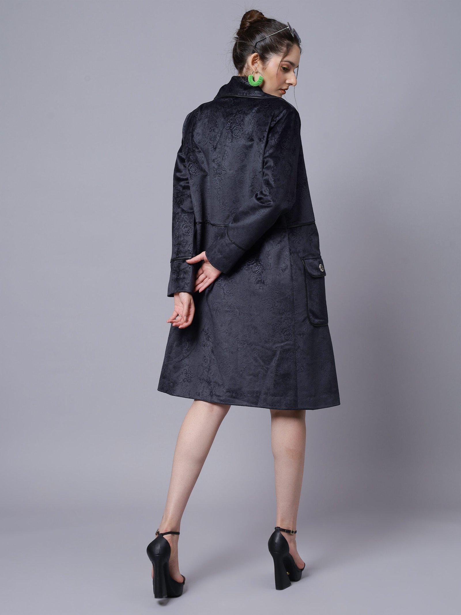 Denim Blue Embossed Velvet Coat ( LN0063 ) - Image 5