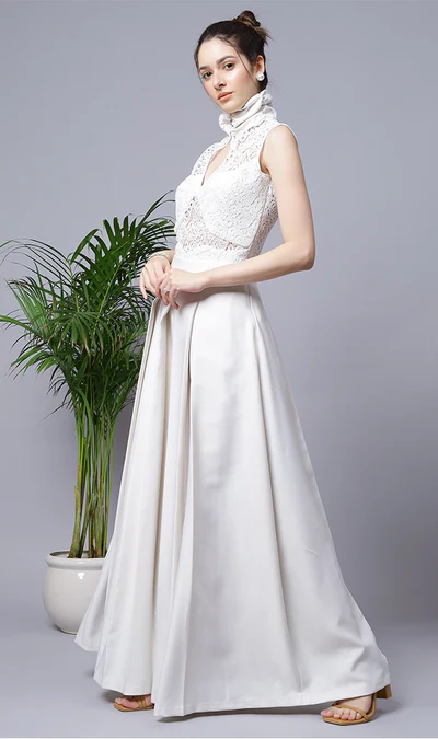 Long Lace Dress with Box Pleats ( LN0060 ) - Image 9