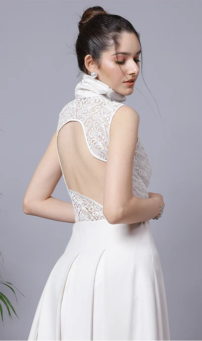Long Lace Dress with Box Pleats ( LN0060 ) - Image 10