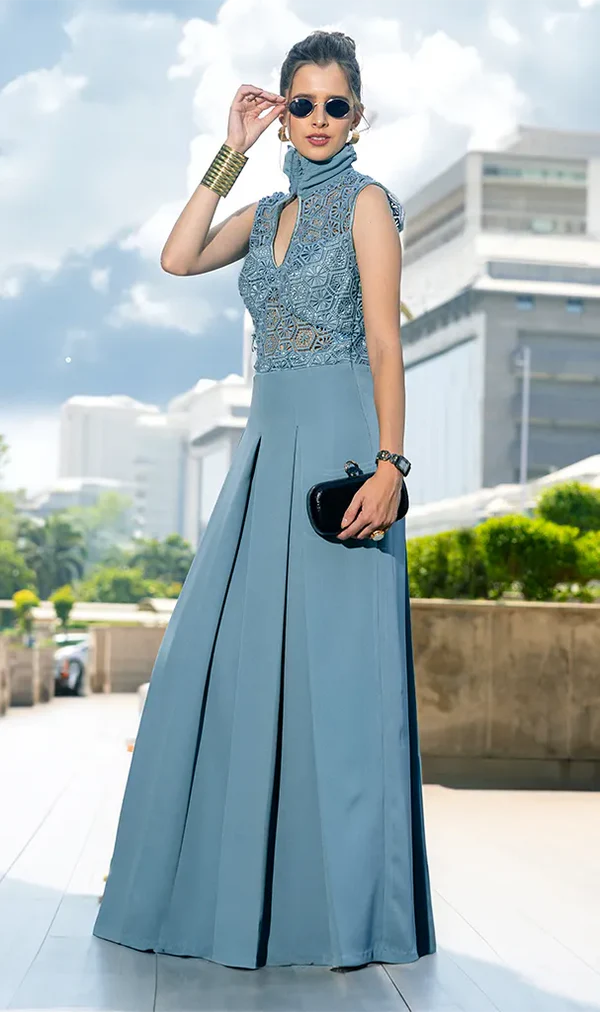 Long Lace Dress with Box Pleats ( LN0060 ) - Image 2
