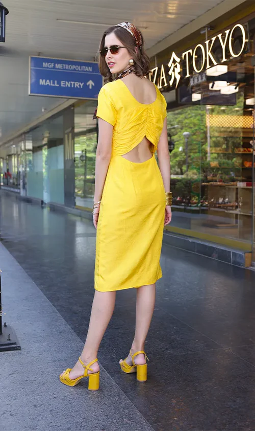 Yellow Red floral Motif Midi Dress (LN00120) - Image 3